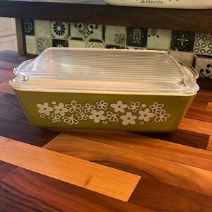 Pyrex vintage Spring Blossom crazy daisy ribbed casserole baking dish 1.5 qt